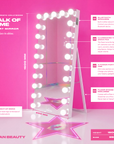 Walk of Fame smart mirror features: Bluetooth speakers, illuminated touch Swan pad, power points and USB, fold-out floor stand (floor only, never lean or hang)