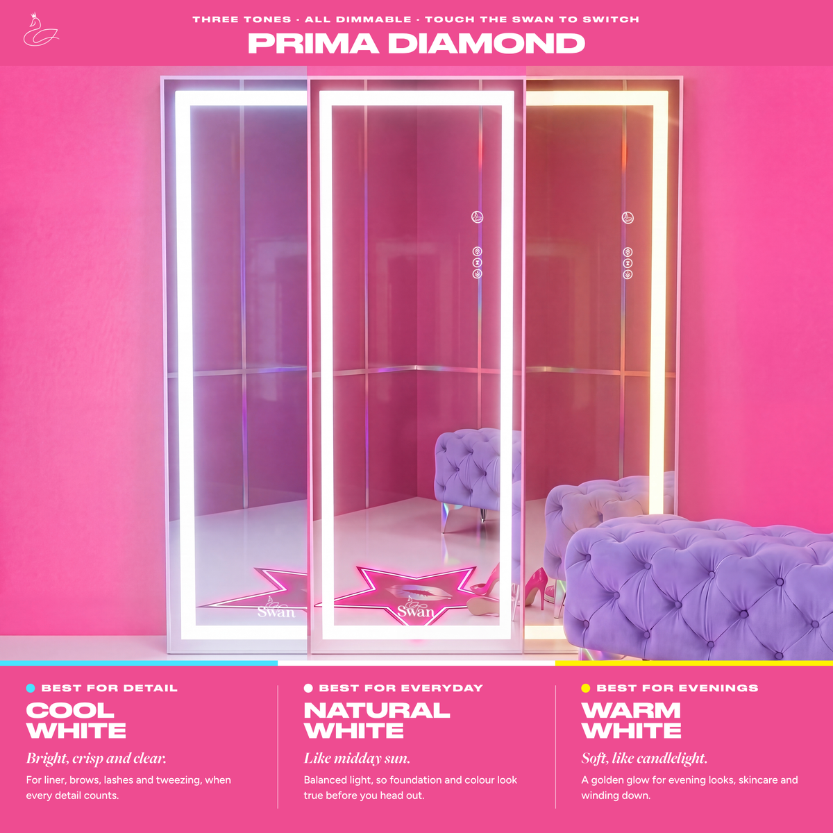 Prima Diamond three light tones: cool white, natural white, warm white