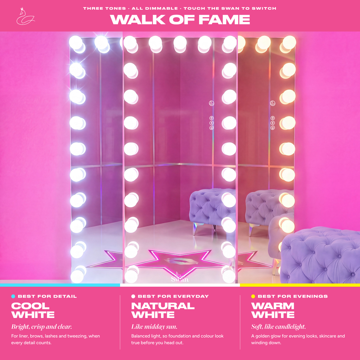 Walk of Fame three light tones: cool white, natural white, warm white